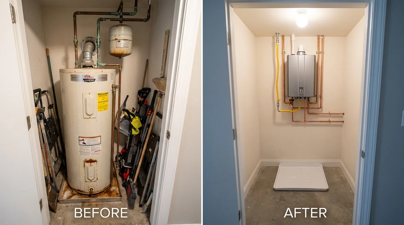 Tank water heater versus wall-mounted tankless unit comparison for Braidwood, IL homeowners