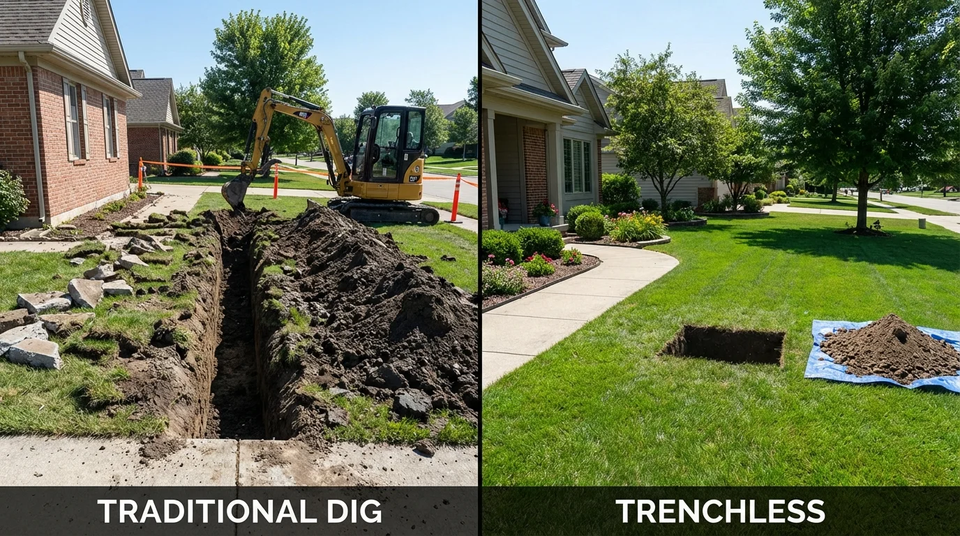 Trenchless sewer repair with minimal yard damage versus traditional excavation in Braidwood, IL